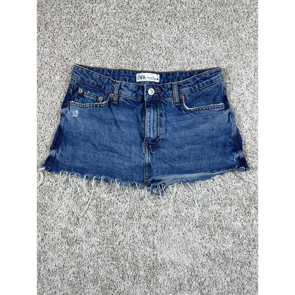 Zara Denim Micro Mini Shorts Womens US 2 Distressed Frayed Blue Jean - Picture 1 of 7